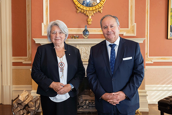 Peru's Ambassador Manuel Talavera presents credentials to Canada's Governor General Mary Simon